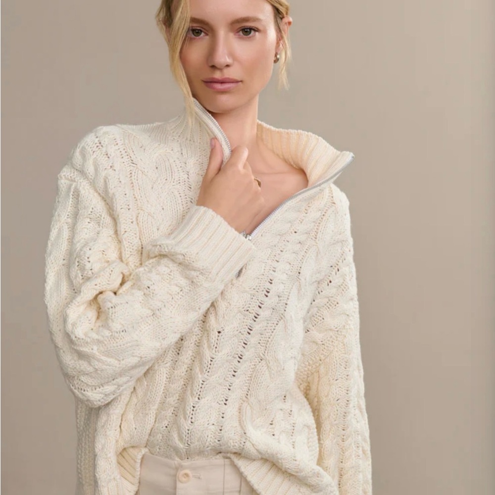 Jenni Kayne Cotton Cable Half Zip Sweater